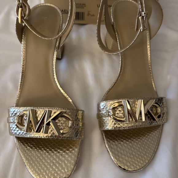 Michael Kors Reed Block Heel Pale Gold Sandal - Picture 1 of 5